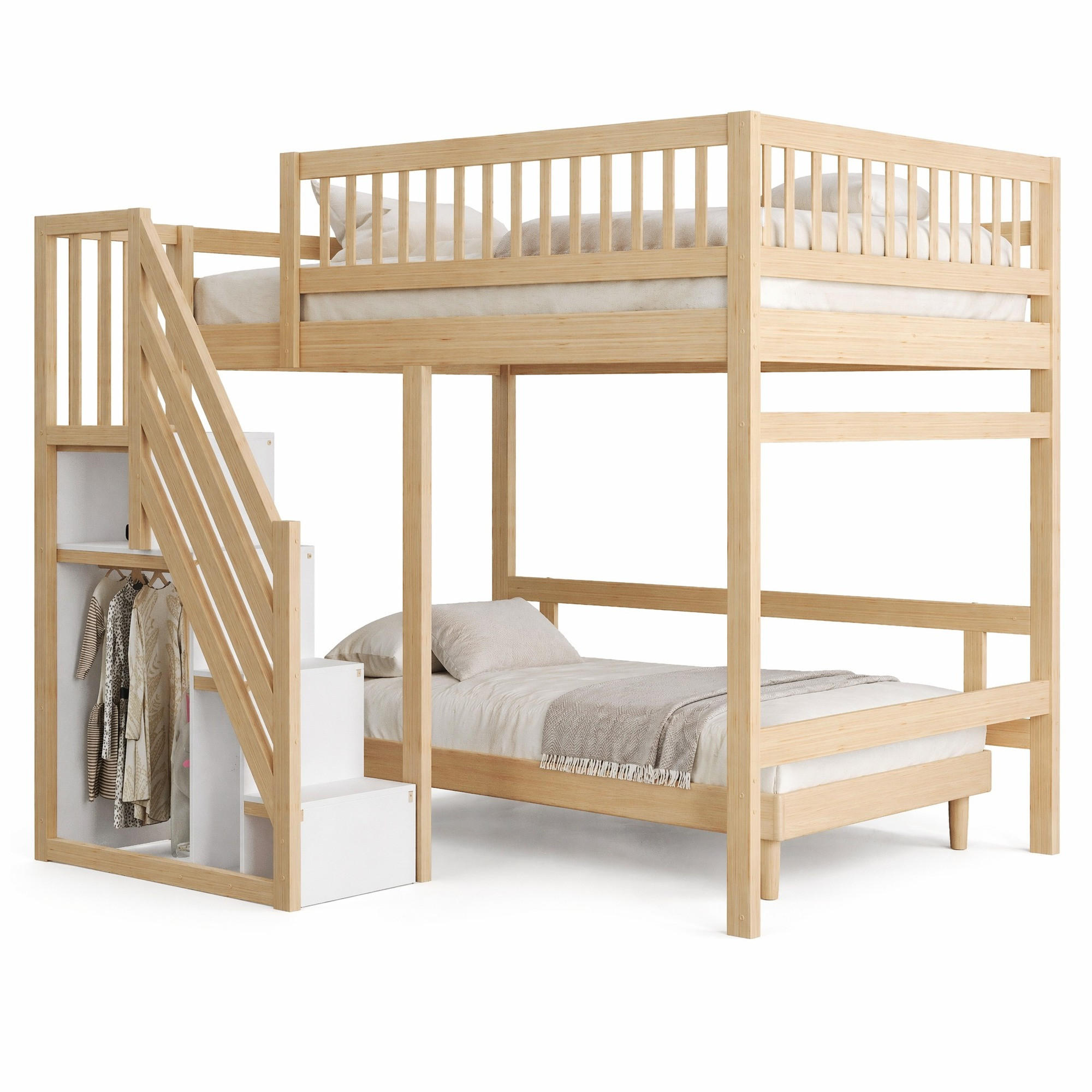 HOCHBETT 140/200 mit Stauraumtreppe und hohem Geländer in Holzfarbe - Naturfarben, Holz (140/200cm) - EVRYAE