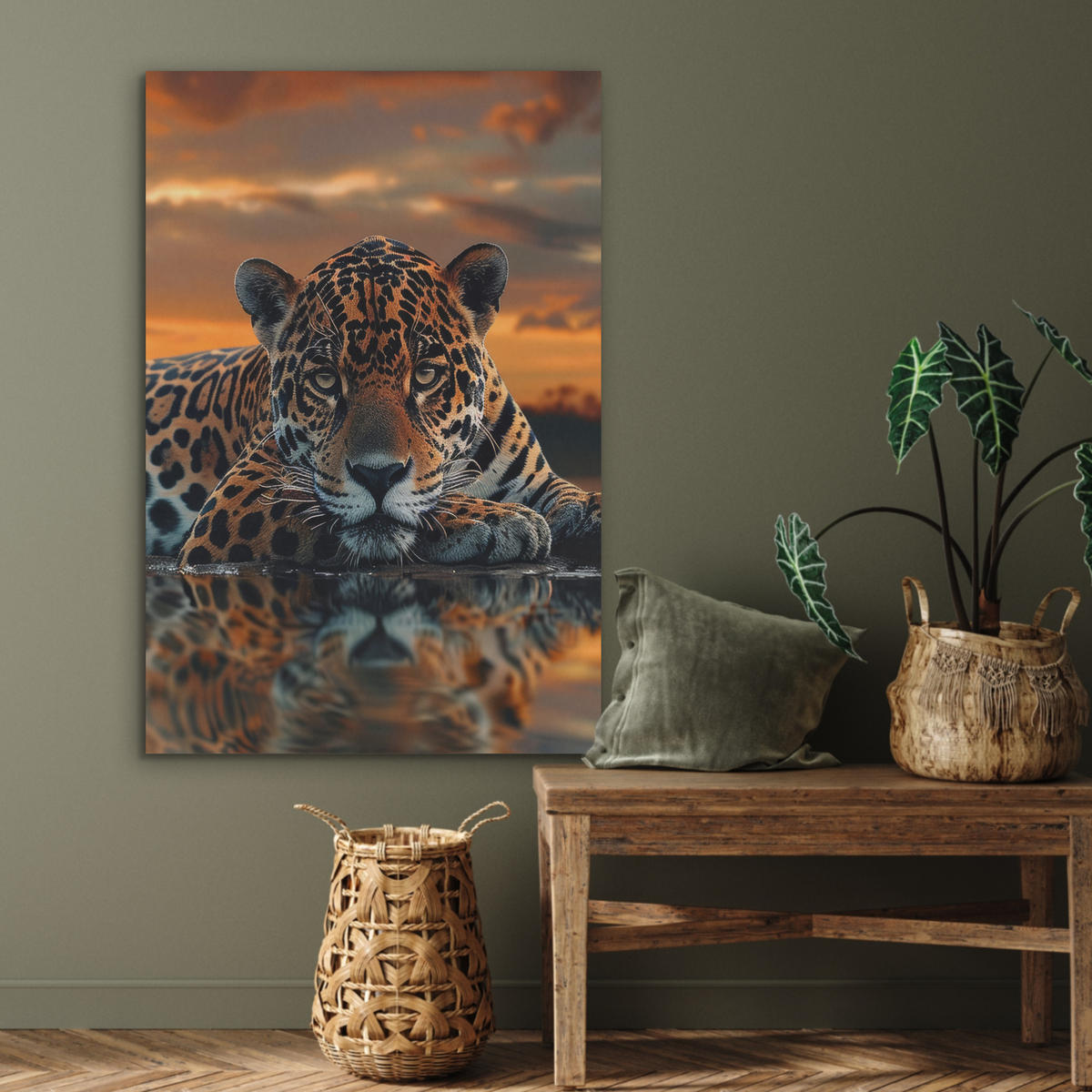 AKUSTIKPANEEL Natur - Leopard - Tier - Sonnenuntergang - Modern 70x100 cm - Orange, Textil (70/0.9/100cm) - MuchoWow