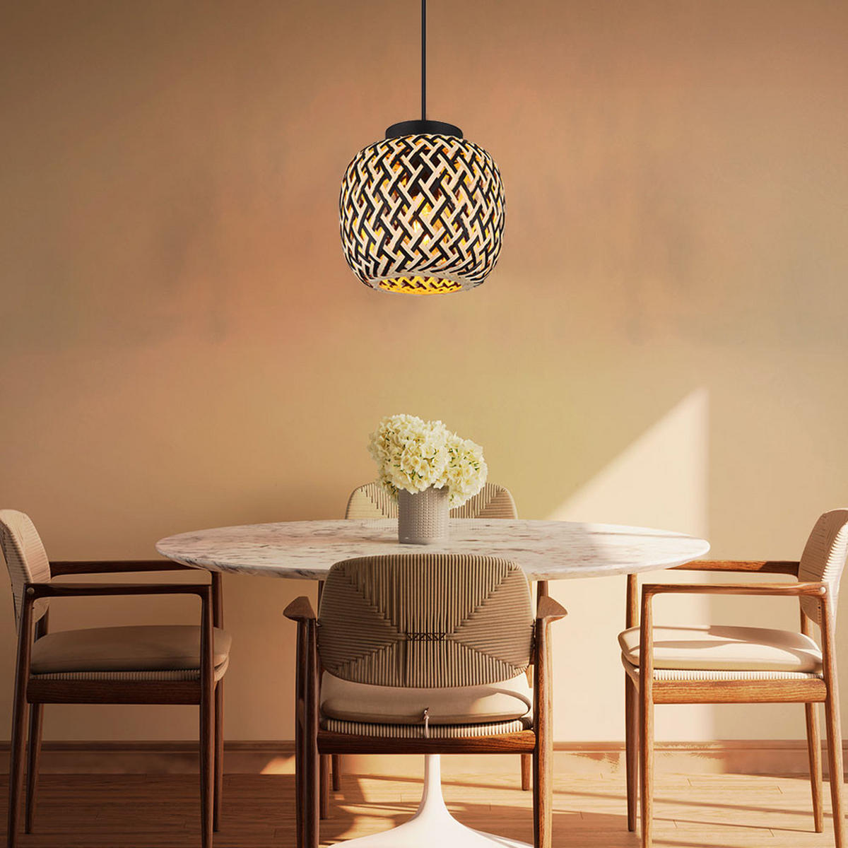 LED PENDELLEUCHTE Metall Bambus Braun - Braun, Holz (20/20/120cm) - Globo Lighting