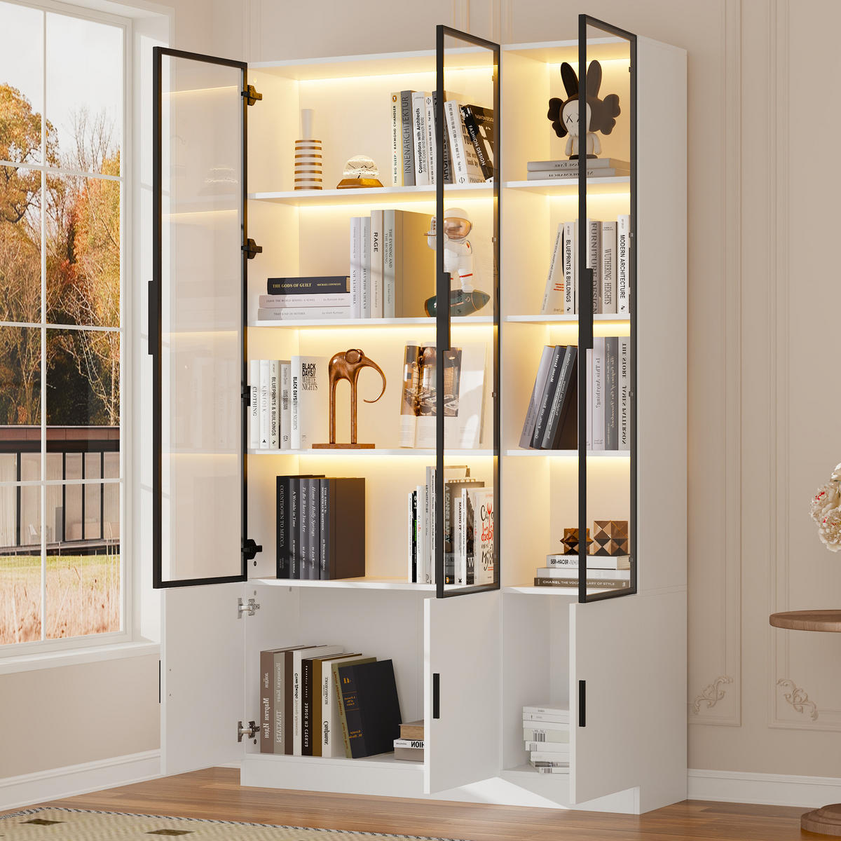 VITRINE LED Glasvitrine Hochschrank 200cm 6 Türen Weiß - Weiß, Holzwerkstoff (120/200/32cm) - FLIEKS