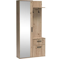 GARDEROBEN-SET Nex mit Spiegel, Haken & Stauraum – 97/195/30 cm – Artisan Eiche - Eiche Artisan, Holzwerkstoff (97/195/30cm) - WFL GROUP