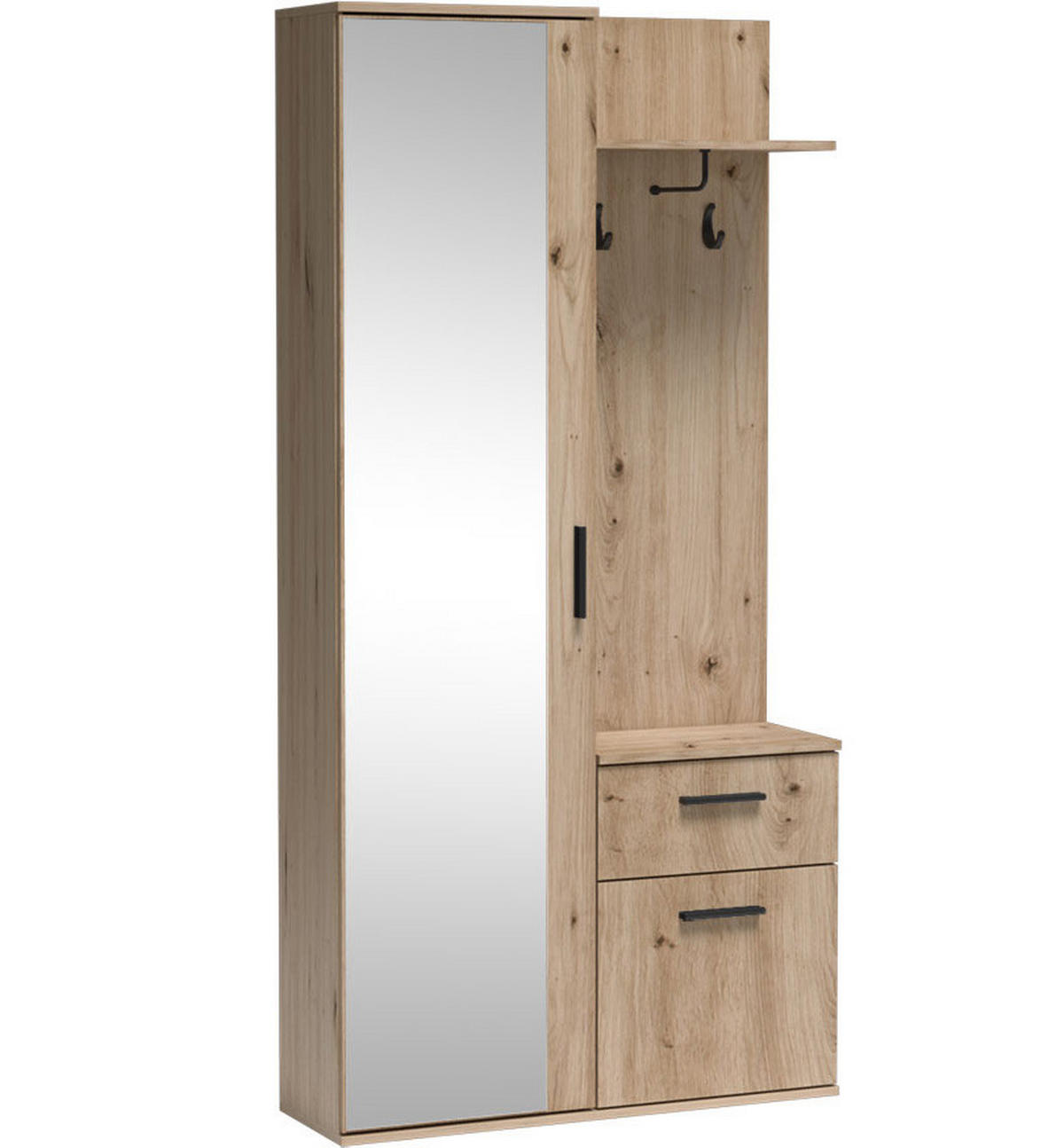 GARDEROBEN-SET Nex mit Spiegel, Haken & Stauraum – 97/195/30 cm – Artisan Eiche - Eiche Artisan, Holzwerkstoff (97/195/30cm) - WFL GROUP