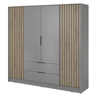 KLEIDERSCHRANK Stilo in Grau, viertürig, mit Schubladen und Lamellen an der Vorderseite - Schwarz/Eiche Artisan, Holzwerkstoff/Kunststoff (206/200/51cm) - Ravio