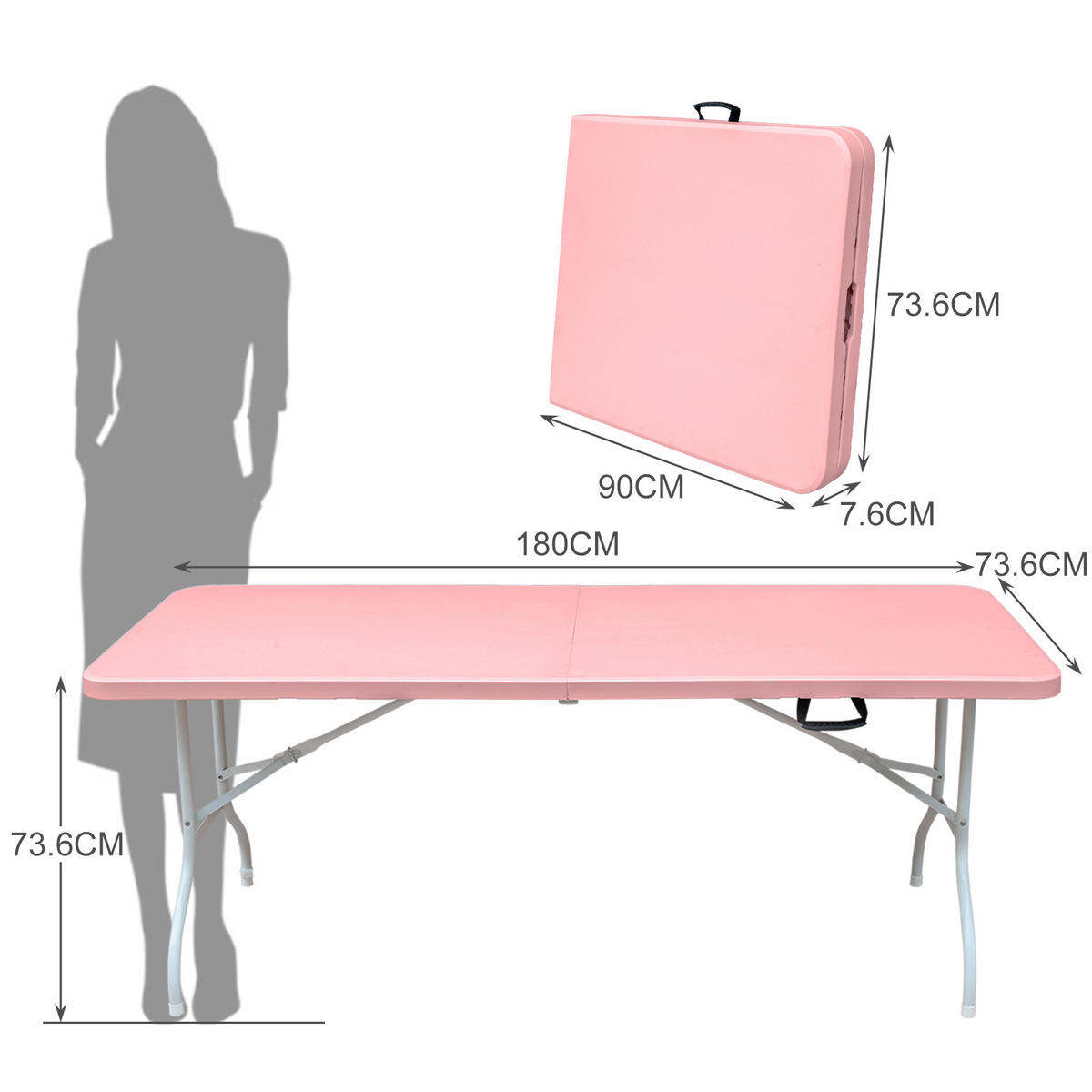 KLAPPTISCH 180 cm Pink - Pink, Kunststoff (185/76/74cm) - ComfortXL