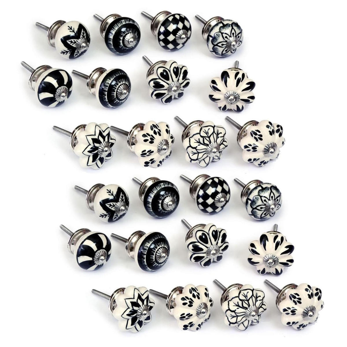 KERAMIKKNÖPFEN Set mit 24 schwarz-weißen Keramikknöpfen40 mm - Weiß, Keramik (4/4/6.9cm) - Nacnic