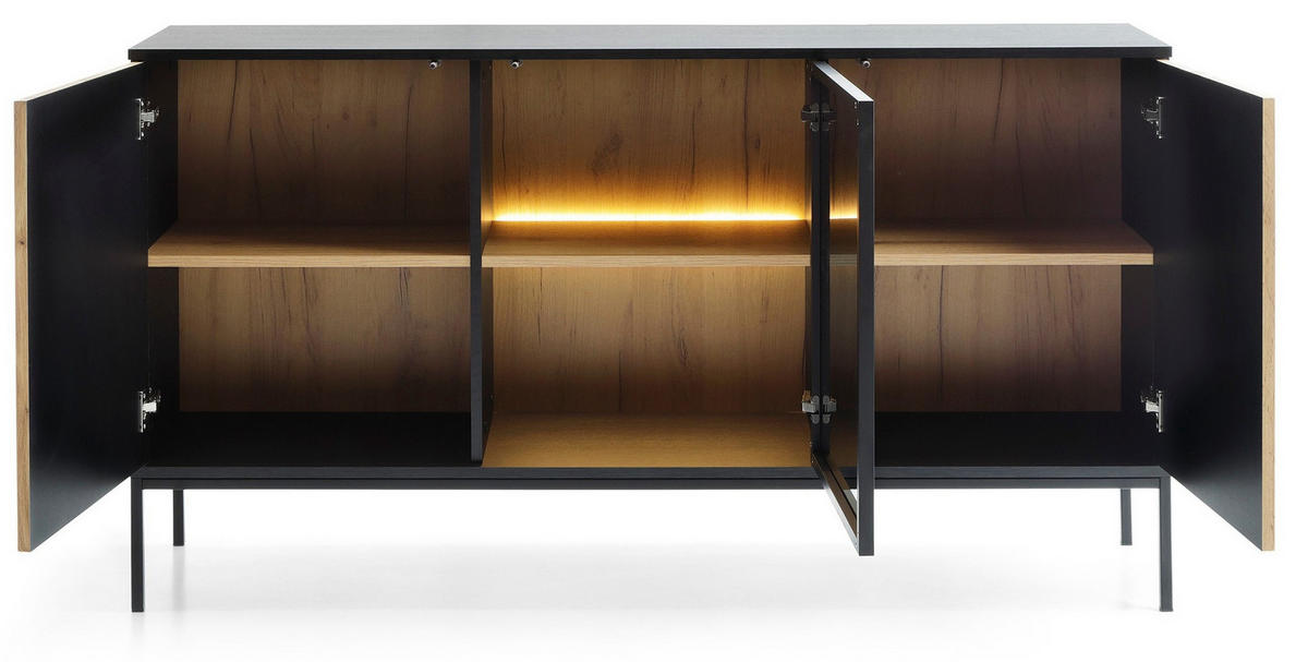 KOMMODE 150 cm Haller mit Lamellen, LED-Beleuchtung, Braun - Braun, Holz (154/83/39cm) - Emporius