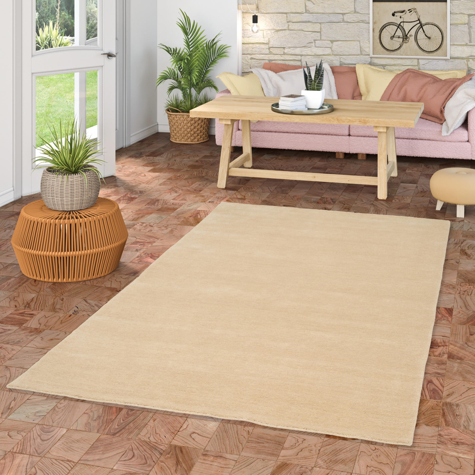 WOLLE NATUR TEPPICH GABBEH MAYA EINFARBIG - Creme, Textil (140/200cm) - Pergamon