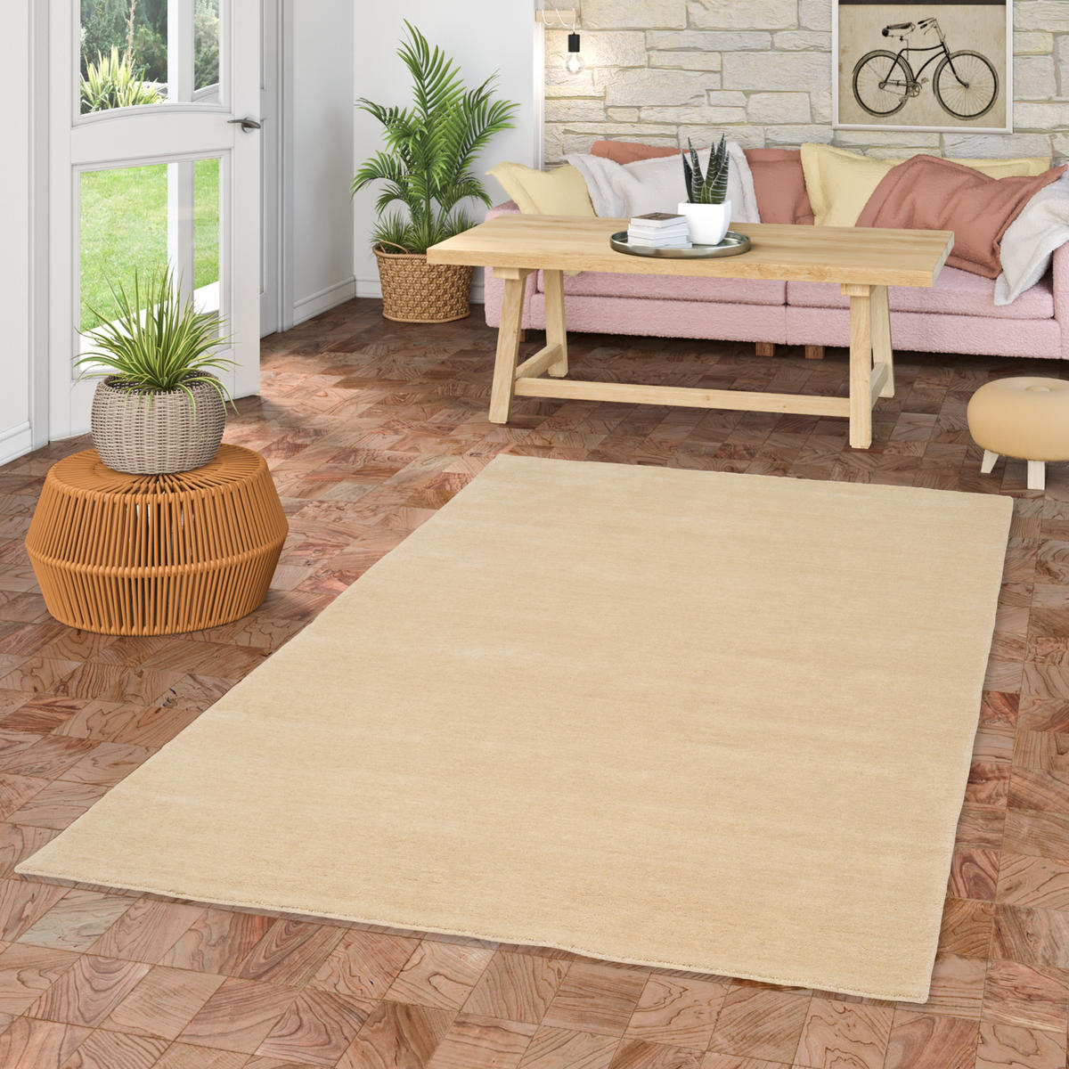 WOLLE NATUR TEPPICH GABBEH MAYA EINFARBIG - Creme, Textil (90/160cm) - Pergamon