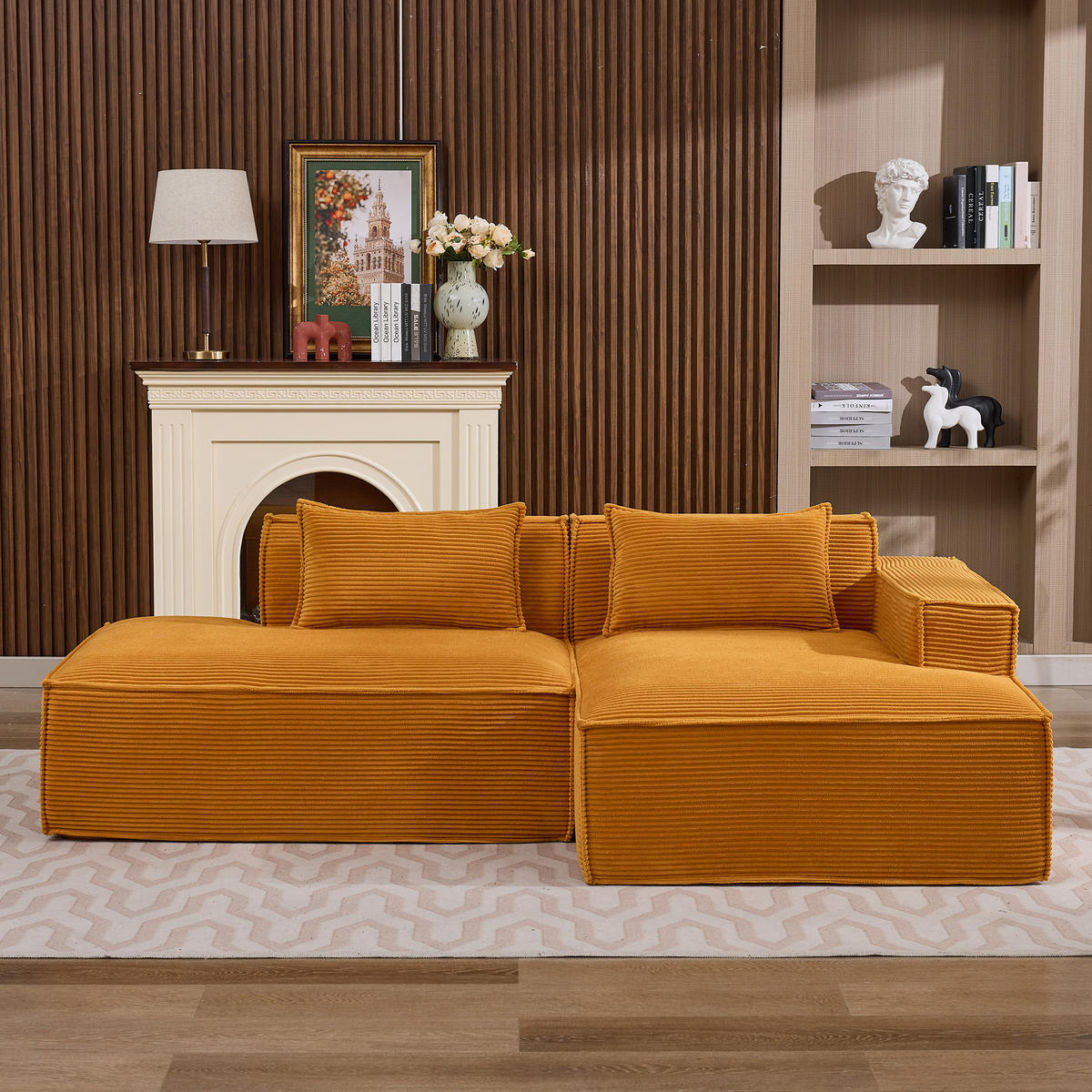 ECKSOFA Polyester Senfgelb mit 2 Kissen - Orange, Textil (235/129cm) - WISHDOR