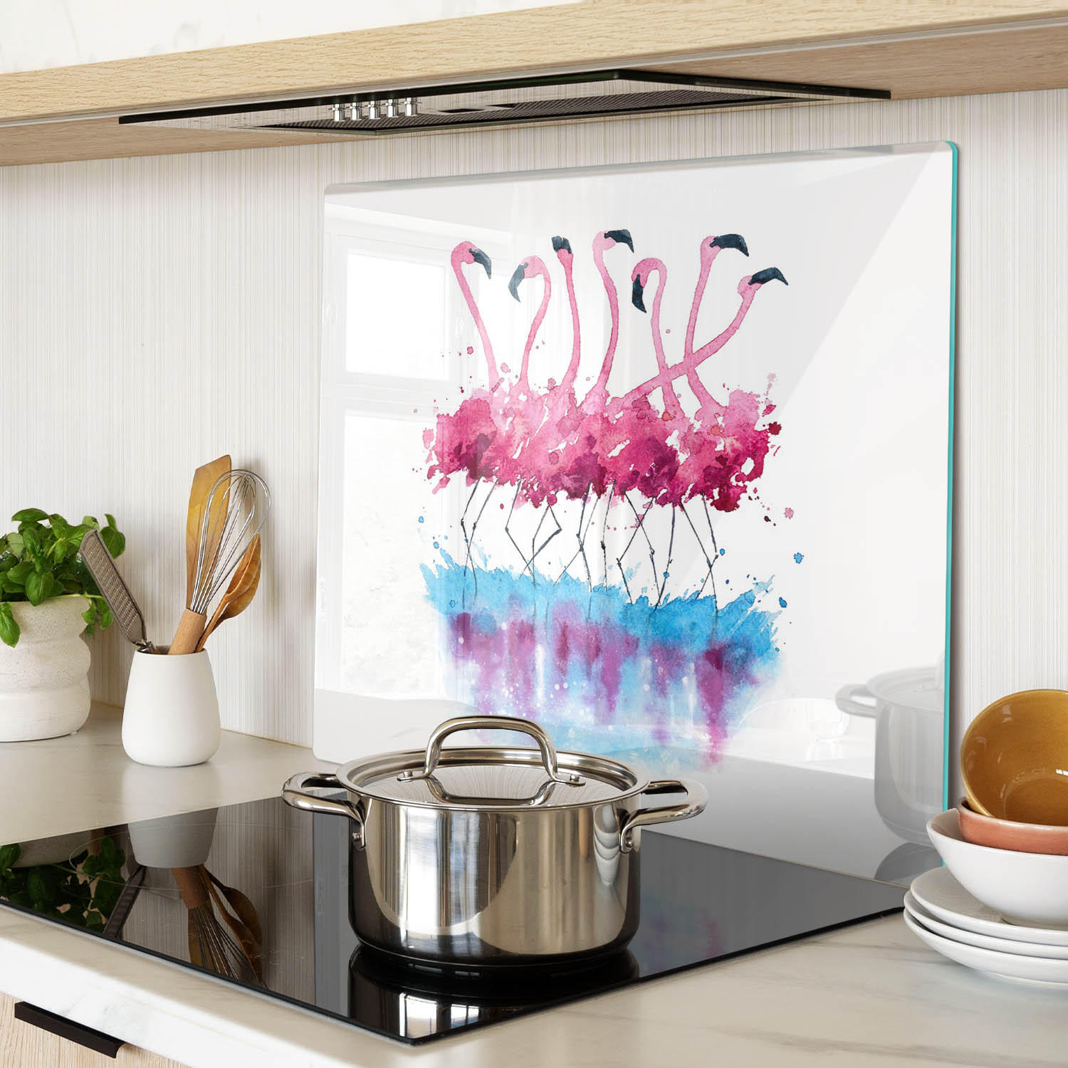 GLASPLATTE 60x52 cm Flamingos - Pink, Glas (60/0.4/52cm) - TULUP