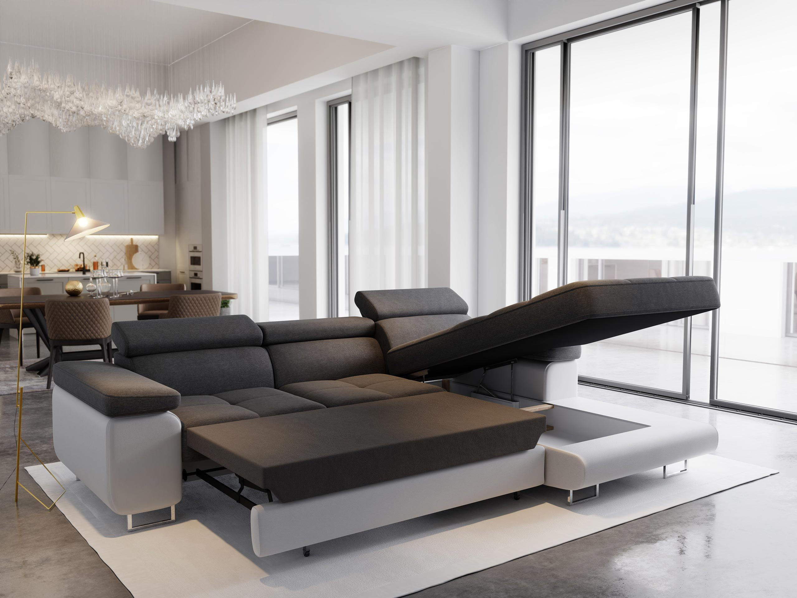 Thumbnail - Masseno Ecksofa, Hellgrau, Holz, 3-Sitzer, L-Form,L-Form, 280x205 cm, Wohnzimmer, Sofas & Couches, Wohnlandschaften, Eck...