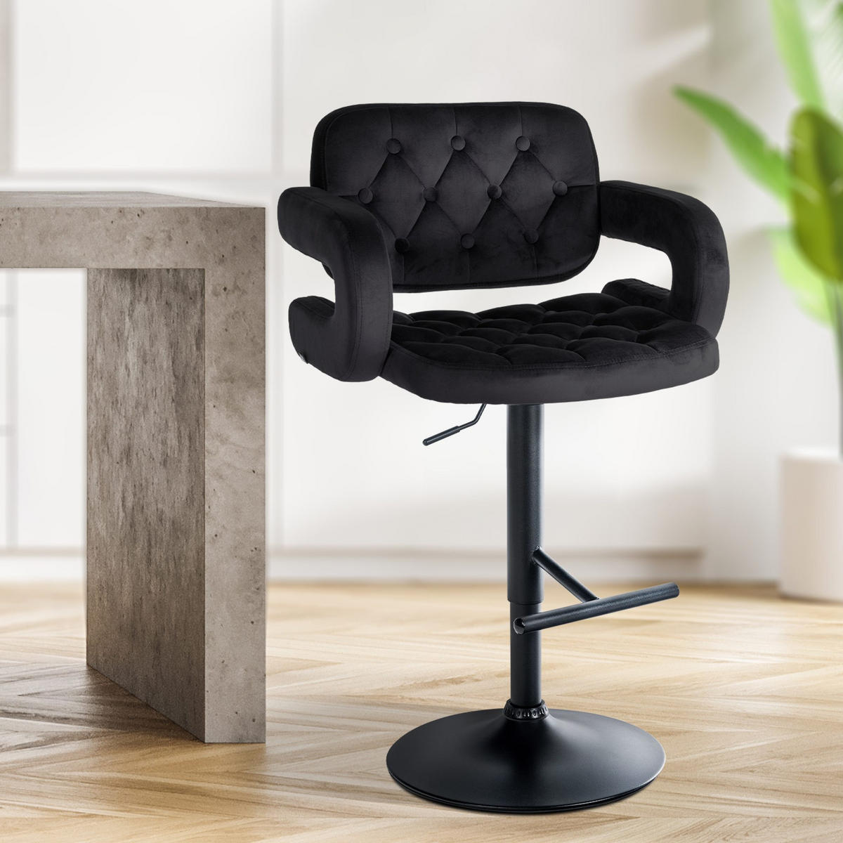 BARHOCKER Samt schwarz - Schwarz, Textil (62/103/55cm) - CLP