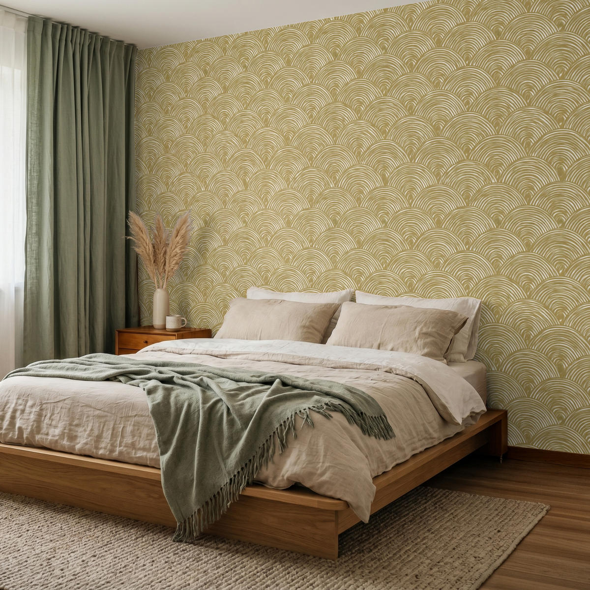 TAPETE - Fächer - Geometrisch - Grün - 280x200 cm - Goldfarben, Papier (280/200cm) - OnlyWow