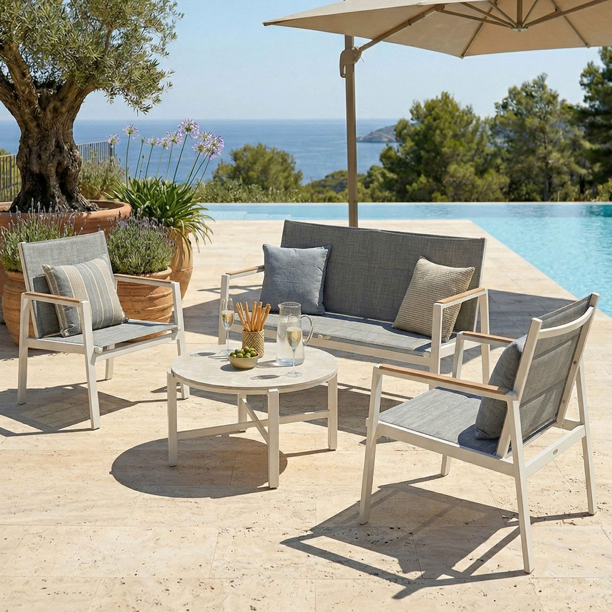 GARTENSET 4-tlg., Weiß - Weiß, Metall - Oviala