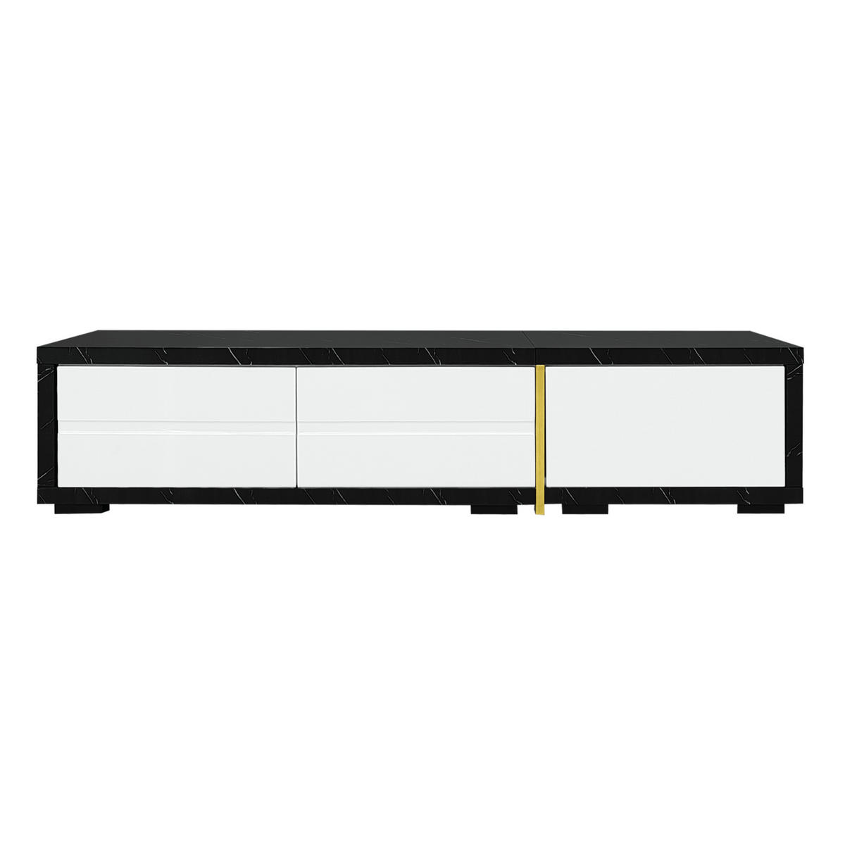 TV-SCHRANK erweiterbar in Weiß Hochglanz und schwarzer Marmoroptik 140–260/40/30 cm - Weiß, Holzwerkstoff (260/30/40cm) - Redom