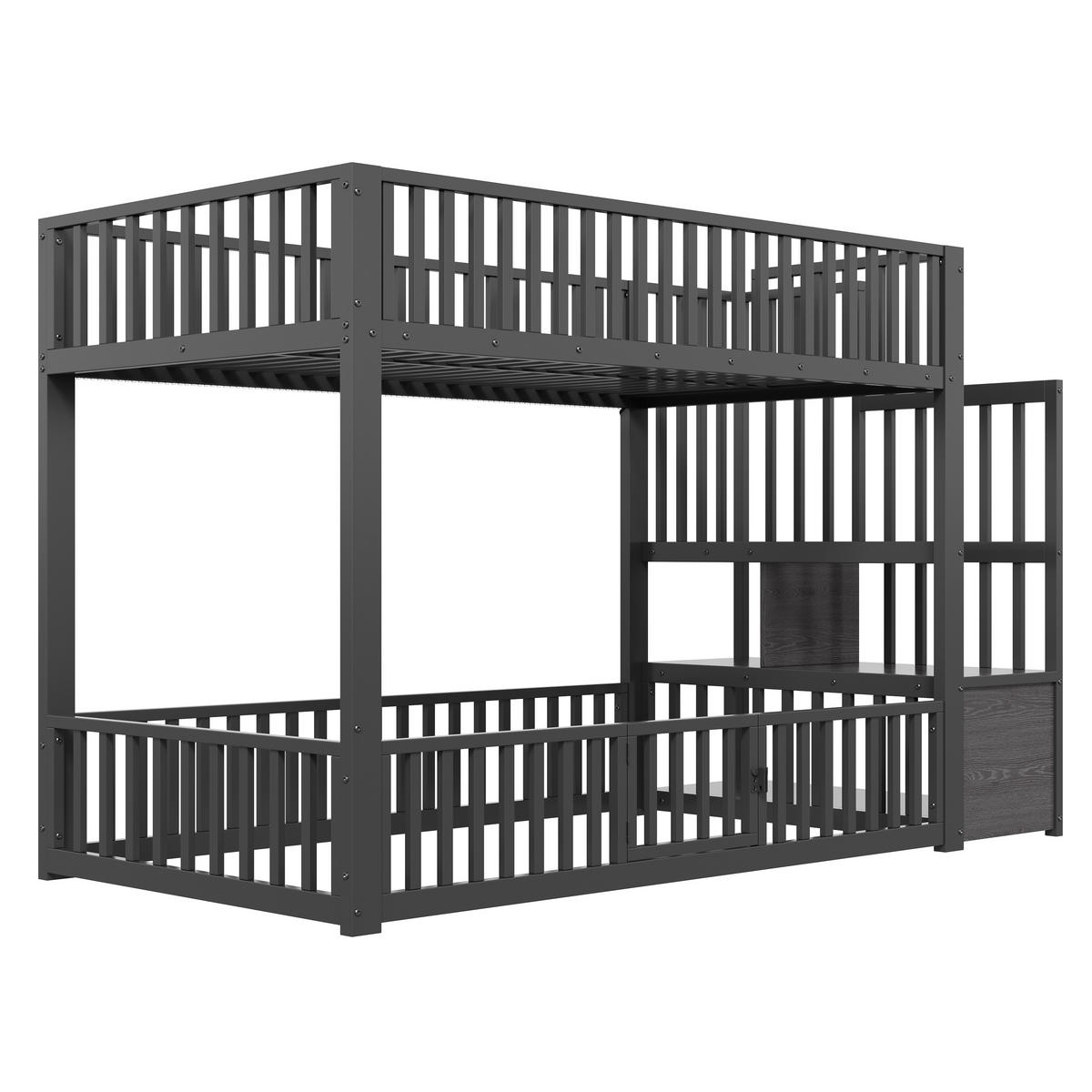 ETAGENBETT 90/200 cm Schwarz mit Stauraumleiter und LED - Schwarz, Metall (90/200cm) - Oxeza