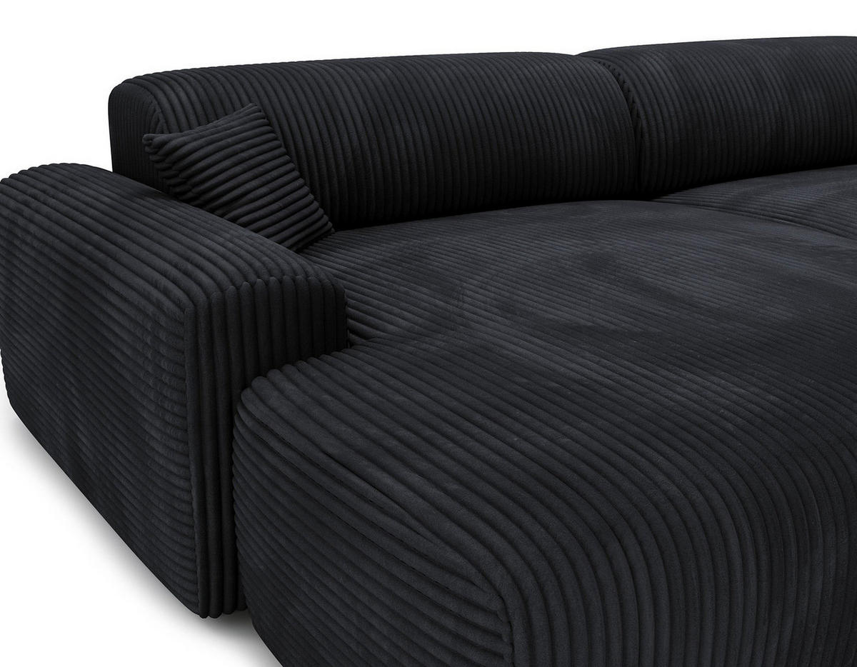 ECKSOFA mit Longchair - Cord - Schwarz, Kunststoff/Textil (284/178cm) - home24