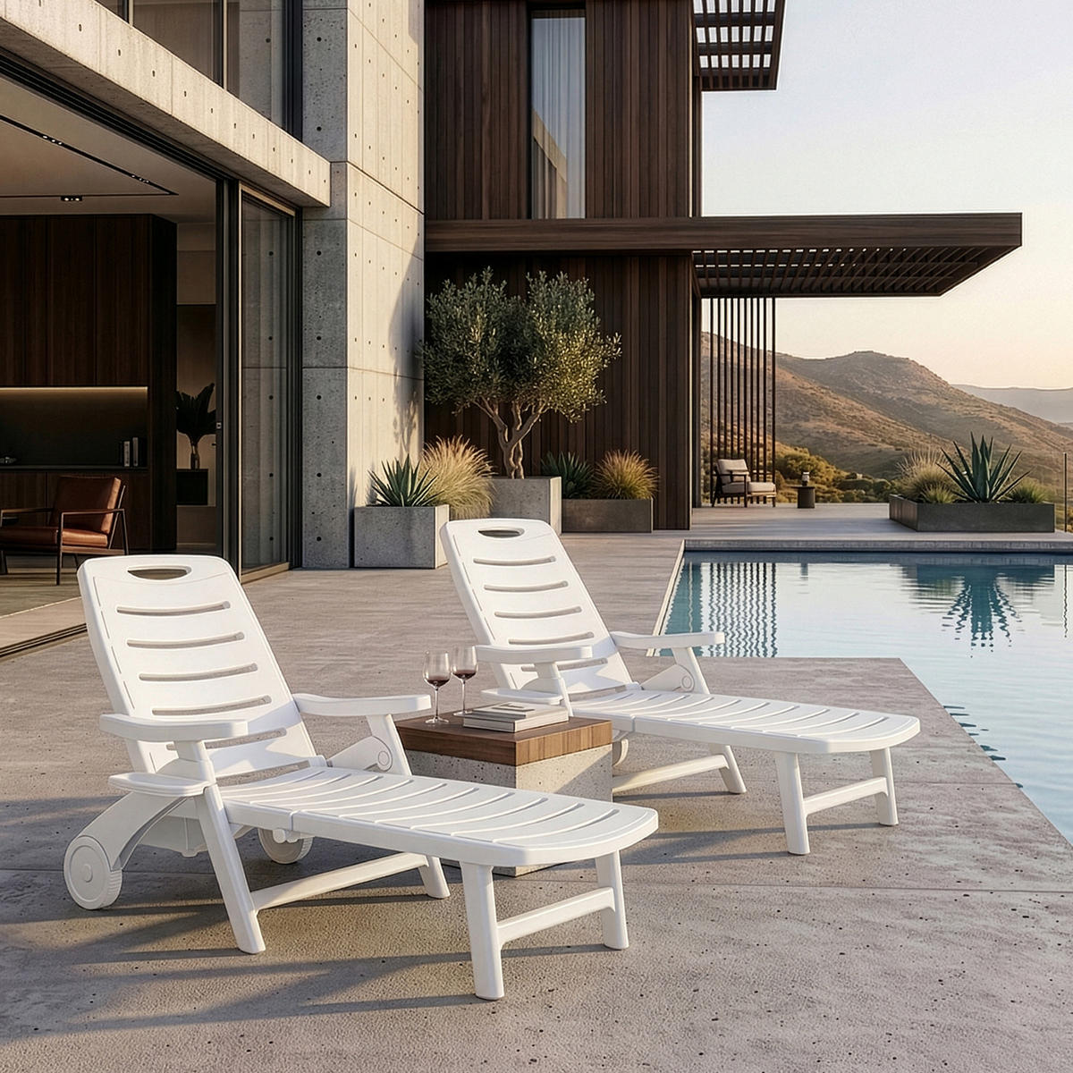 SONNENLIEGE TIDIA 2-tlg, Weiß - Weiß, Kunststoff (73/105/146cm) - KONSIMO®