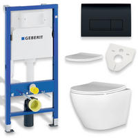 WAND-WC-SET Desna Weiß, 4-teilig, Betätigungsplatte Schwarz, 69,2/52/112 cm - Schwarz, Keramik (52/112/69.2cm) - bad land