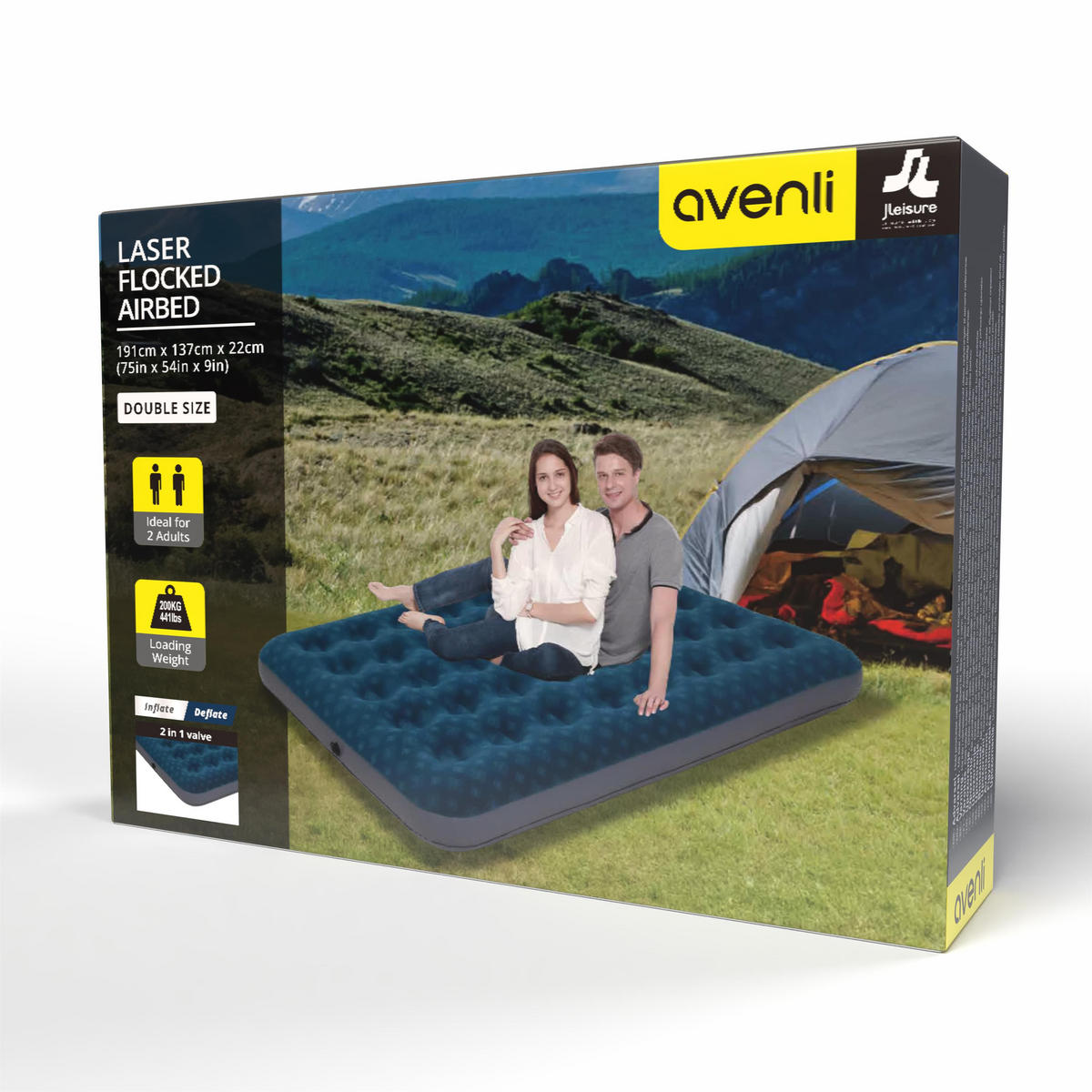 LUFTBETT Luftmatratze Camping 2 Personen 191x137x22cm aufblasbar ohne Pumpe - Blaugrau, Kunststoff (137/191cm) - Avenli