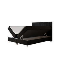 BOXBETT 180 x 200 cm mit Taschenmatratze ESTEPONA, Bettkästen mit Gasdruckfedern, Elegants gepolsterte Kopfstütze und Topper, Schwarz - Schwarz, Holz/Textil (180/200cm) - Trada