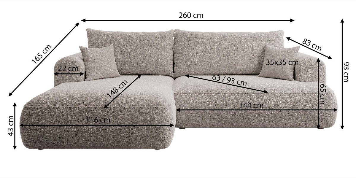 ECKSOFA Ovo Greige Webstoff-Bezug - Taupe/Schwarz, Kunststoff/Textil (260/165cm) - Selsey