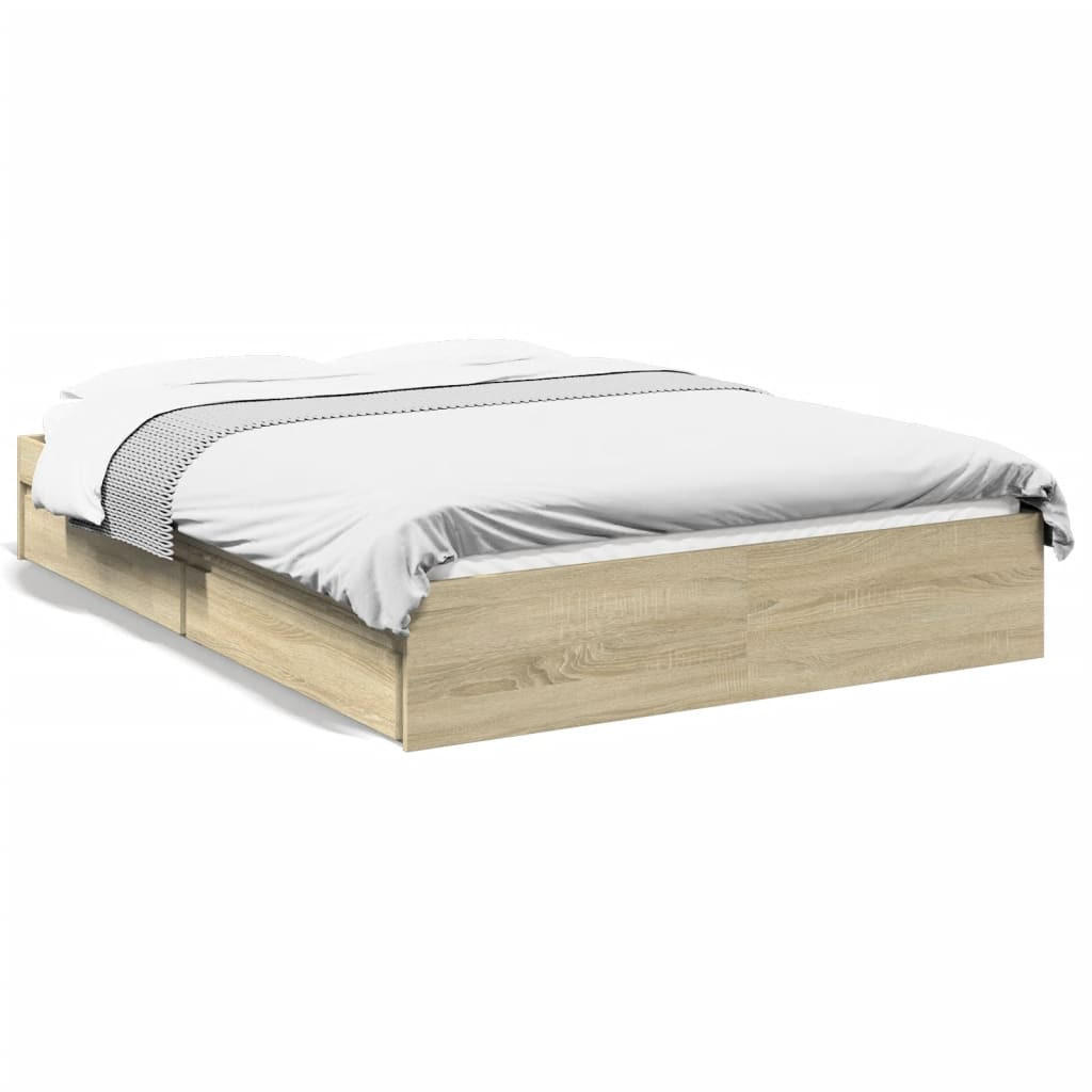BETTGESTELL Mit Schubladen Sonoma-Eiche 140/200Cm Holzwerkstoff - Braun, Holzwerkstoff (140/200cm) - vidaXL