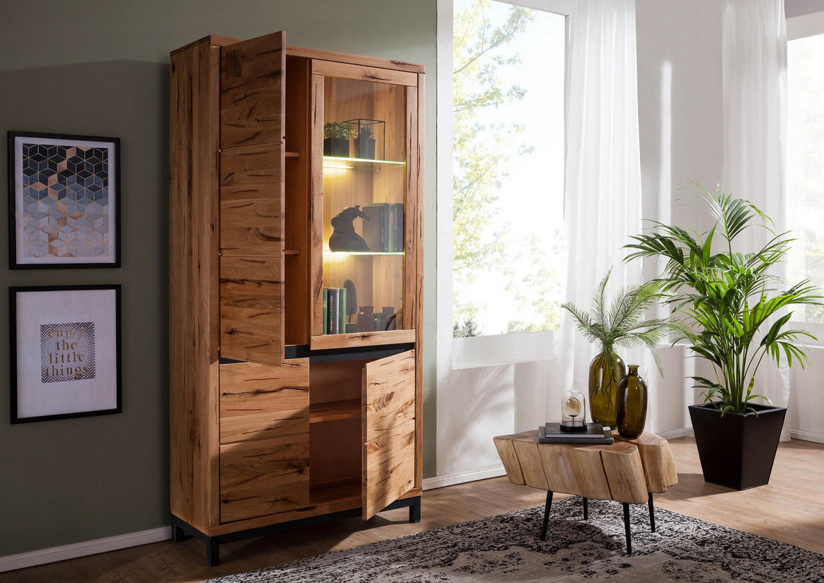 VITRINE Wildeiche 103x40x205 natur geölt VILLANDERS #101 - Naturfarben, Holz (103/205/40cm) - Massivmoebel24