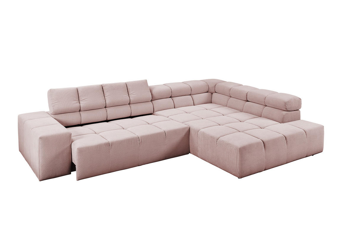 ECKSOFA MIT MOTORISCHEM SITZVORZUG NEVADA Pink Cord - Pink/Schwarz, Kunststoff/Textil (319/215cm) - KAWOLA