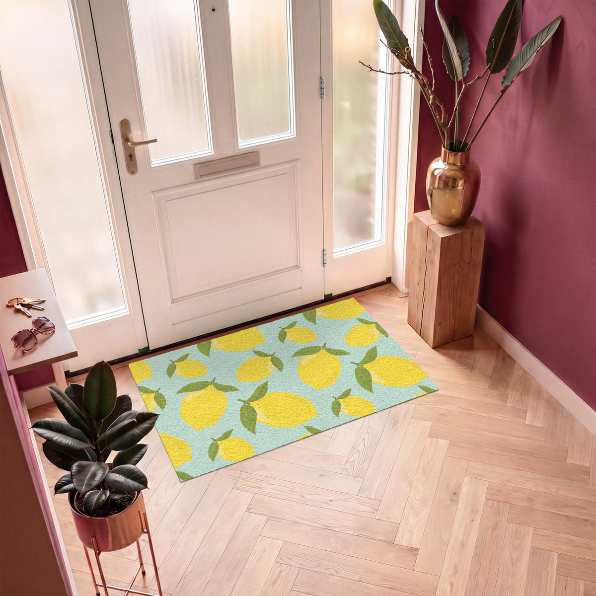 ROHOŽKA Citrony vzor - Žlutá - Modrá - Vzor - Ovoce 120x80 cm - žlutá, textil/umělá hmota (120/0.4cm) - MuchoWow