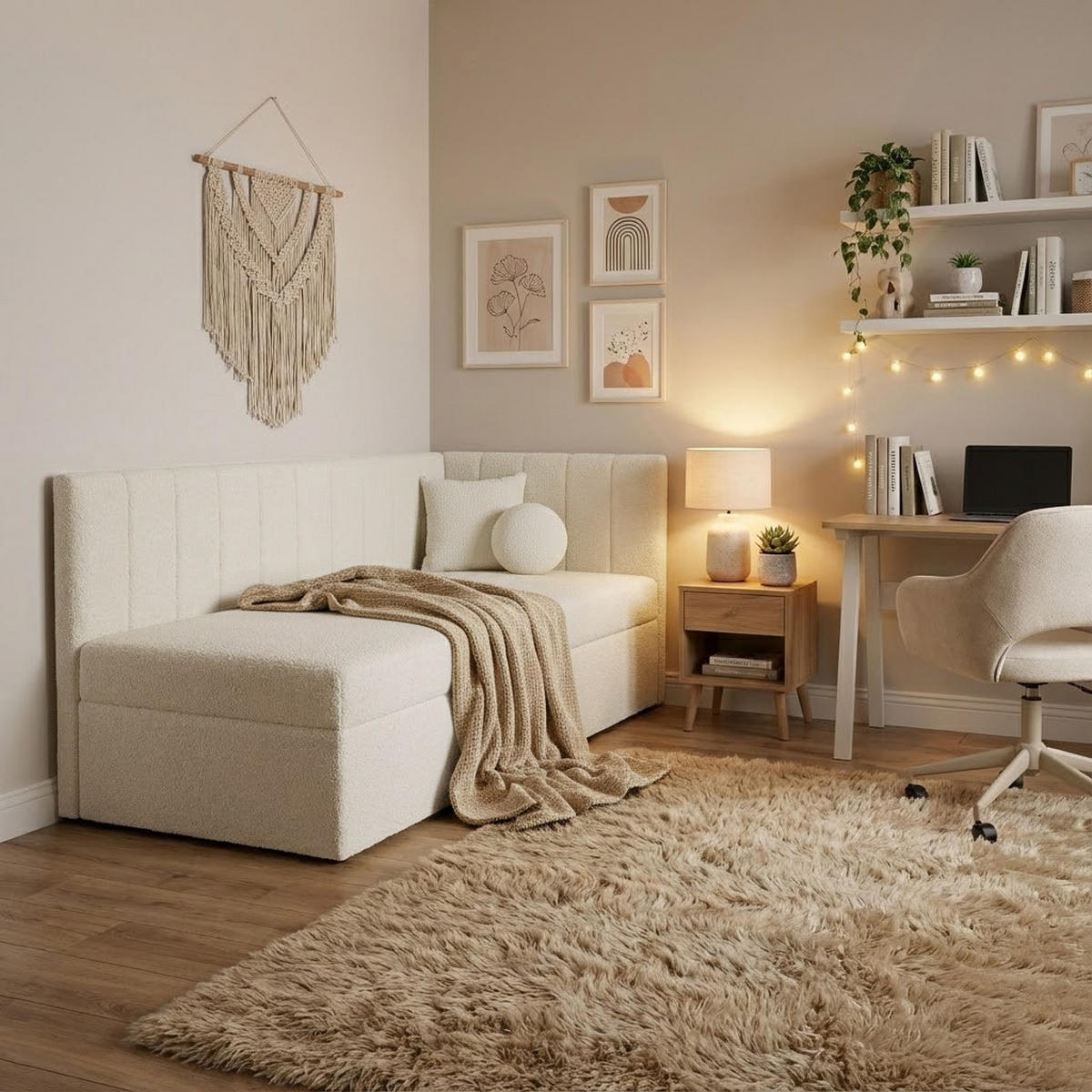 SCHLAFSOFA Rafi, Eckbett mit Bettkasten, 90x200 cm, Beige - Beige, Textil (209/94/102cm) - Beautysofa