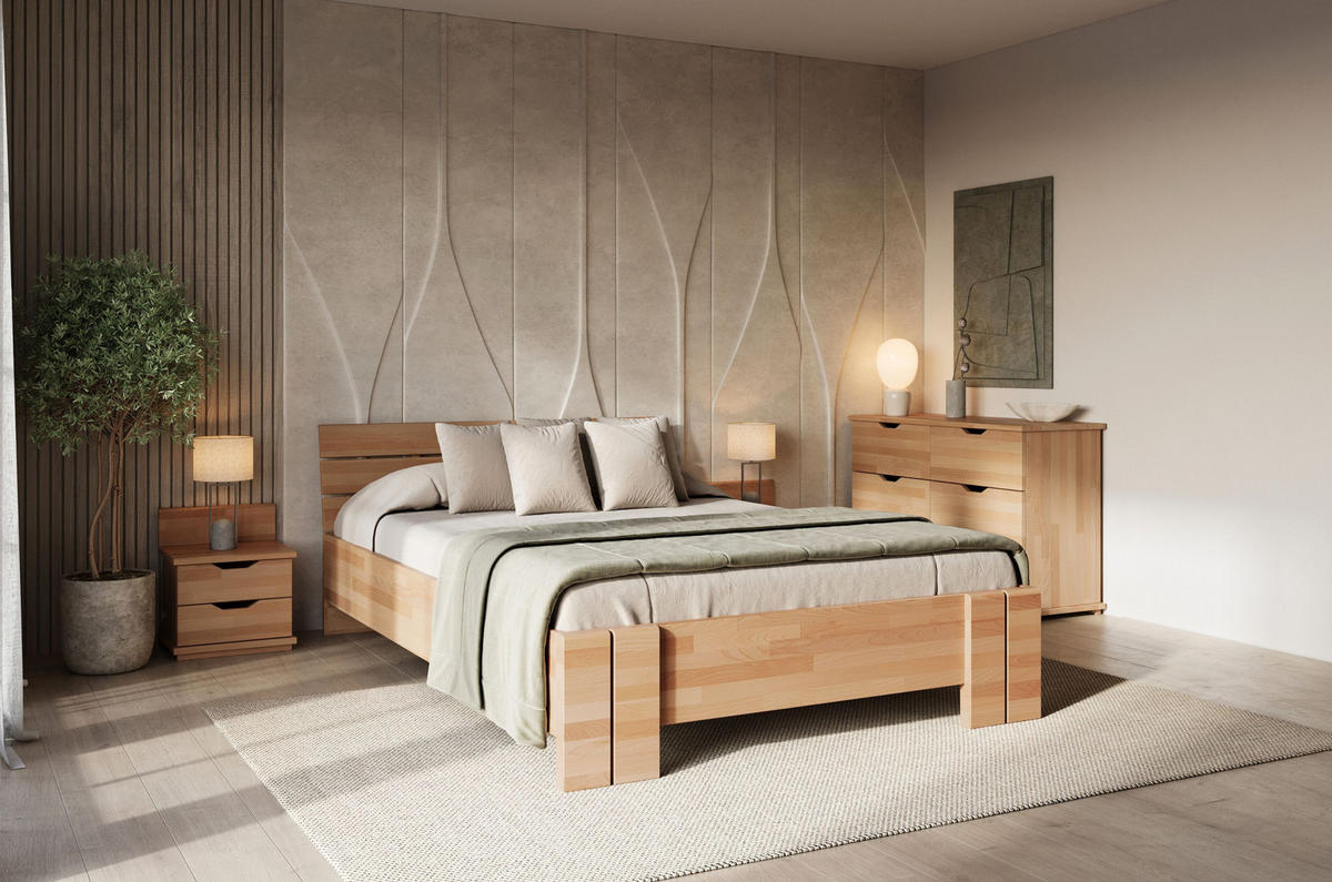 MASSIVHOLZBETT Arhus, Buche - lackiert, Naturfarben, 160x200 - Buchefarben, Holz/Buchenholz (160/200cm) - Visby