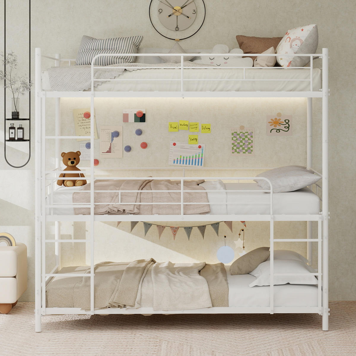 ETAGENBETT 3 Ebenen Leiter Geländer - Weiß, Metall - LEBENLANG