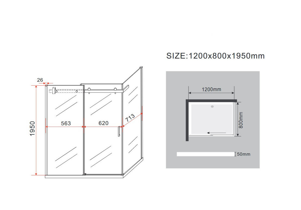 DUSCHKABINE TELA Klar 120 x 80 x 195 cm 8 mm ESG - Klar, Glas (80/120/195cm) - Glasdeals