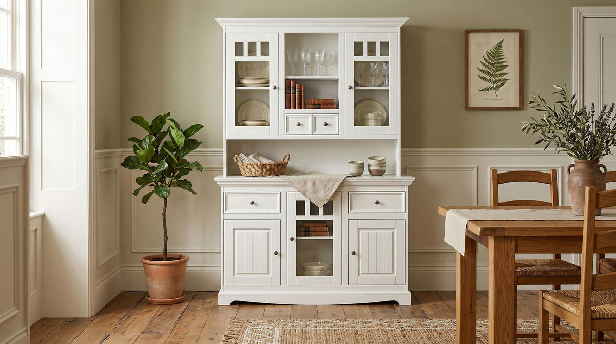 BUFFETSCHRANK Belluno Elegante Kiefer weiß (RAL9010) lackiert 130 / 45 / 190cm - Weiß, Holz/Metall (130/190/45cm) - Feldmann-Wohnen