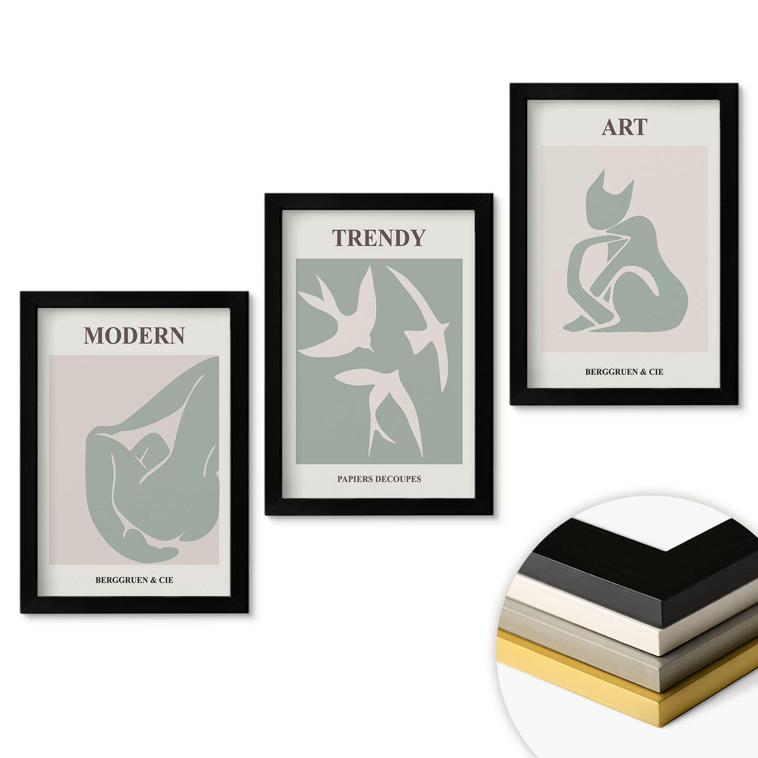 WANDBILDER 3er-Set - 20x30 cm Schwarzer Rahmen - Matisse abstrakte Figuren - Schwarz, Kunststoff (20/30cm) - ArtPrintCave