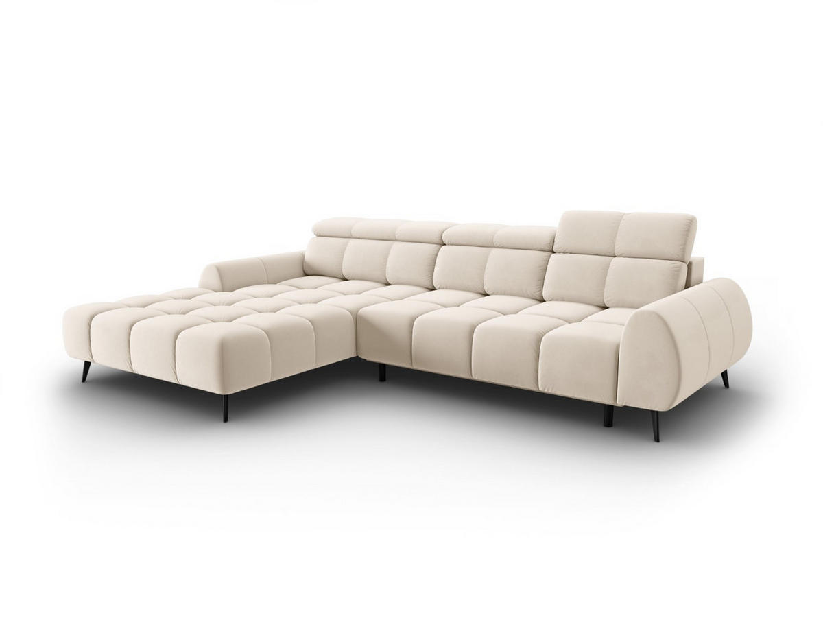 ELEKTRISCHES-ECKSOFA links Alyse aus Samt leichtes beige 5 Sitzplätze - Beige, Textil (188/295cm) - Micadoni