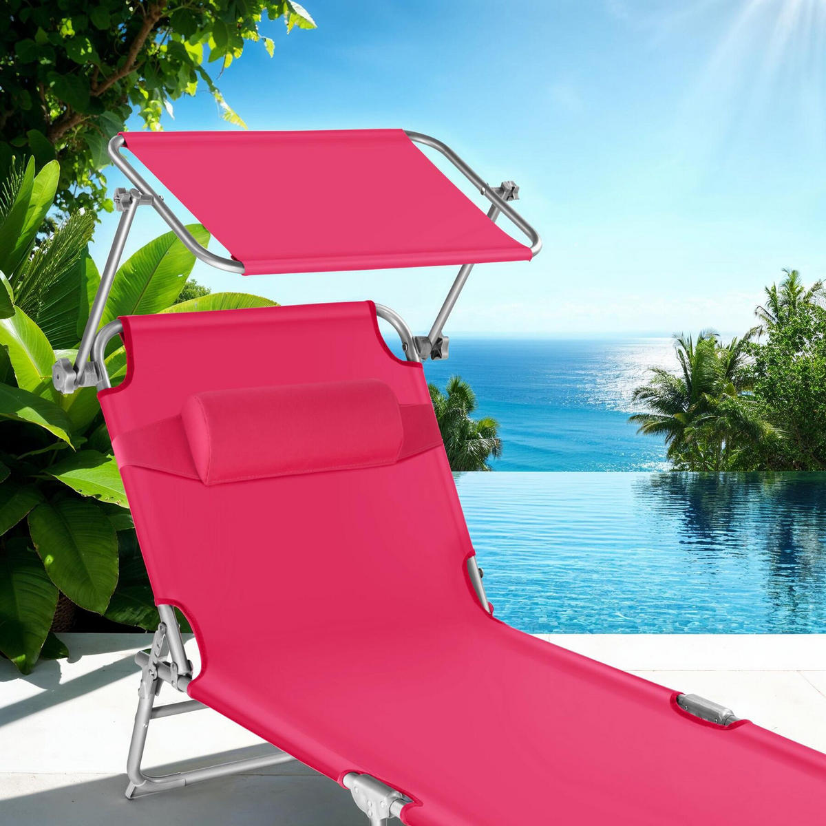 GARTENLIEGE Chloé,190 x 68 x 65 cm,pink - Pink, Kunststoff (68/65/190cm) - tectake