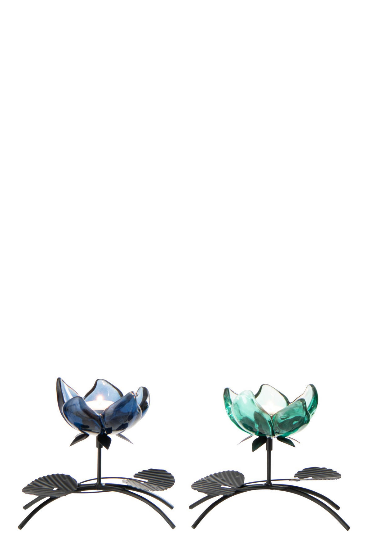 WINDLICHT BLUME (2ER SET) - Blau, Glas (10.5/15.5cm) - J-Line