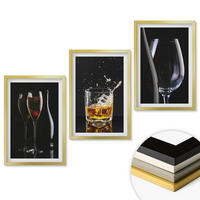 WANDBILDER 3er Set - 40x60 cm Goldrahmen - Weingläser und Whiskygläser auf schwarzem Hintergrund - Goldfarben, Kunststoff (40/60cm) - ArtPrintCave