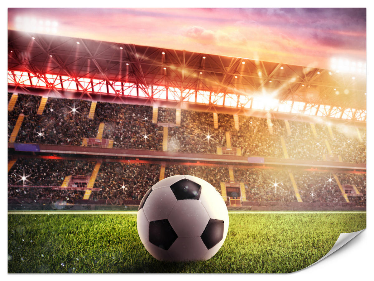 FOTOTAPETE für Jugendzimmer Fußballstadion Nachtlich Lichter Tribünen 300x210 - Gelb/Rot, Papier (300/210cm) - Muralo
