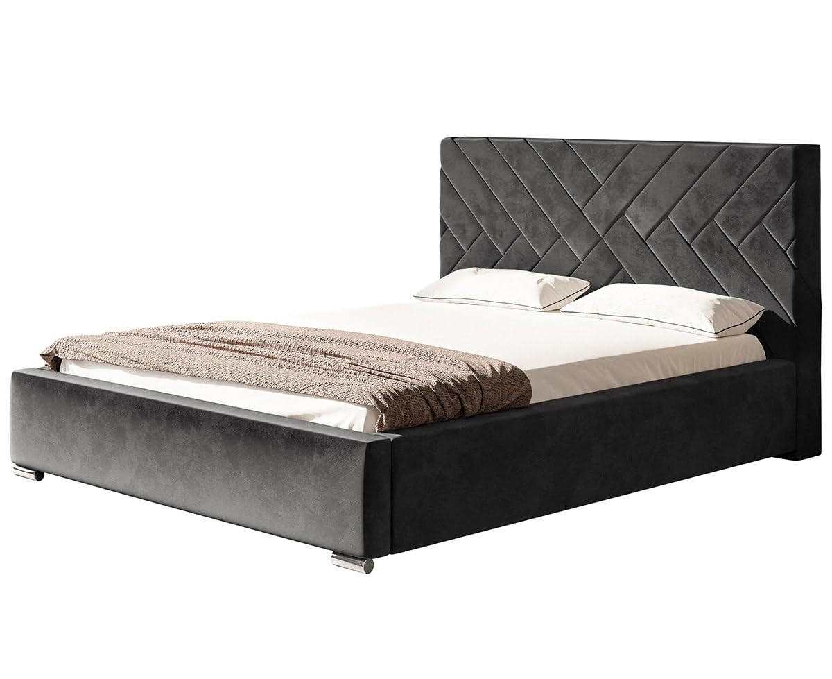POLSTERBETT Monaco mit Kopfteil, 180x200 cm, Doppelbett mit Bettkasten und Lattenrost aus Holz, Velourstoff Dunkelgrau - Dunkelgrau, Holz/Textil (180/200cm) - Alpi-Möbel