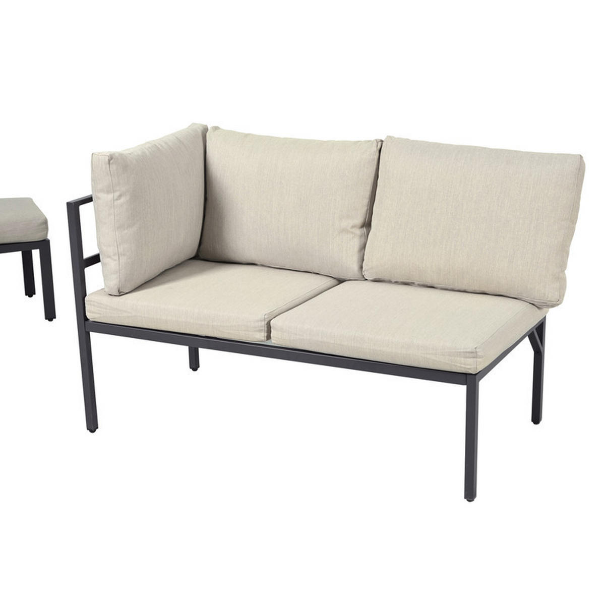 GARTENLOUNGE-SET GRAUBEIGE 4-teilig mit Ecksofa 2 Hockern und Esstisch inkl. Kissen - Beige, Textil - BLACKCUP