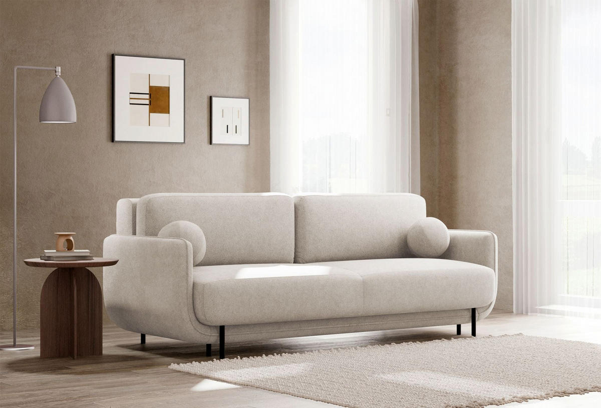 SCHLAFSOFA Ovals Hellbeige - Ecru/Schwarz, Textil/Metall (236/95/96cm) - Selsey