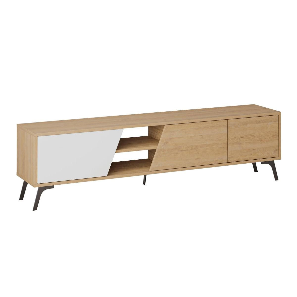 TV-MÖBEL mit 3 Türen und 2 Nischen, Eiche und weiß dekoriert, L180 cm - Fiona - Apfelbaumfarben, Holzwerkstoff (35.6/48/180cm) - Calicosy
