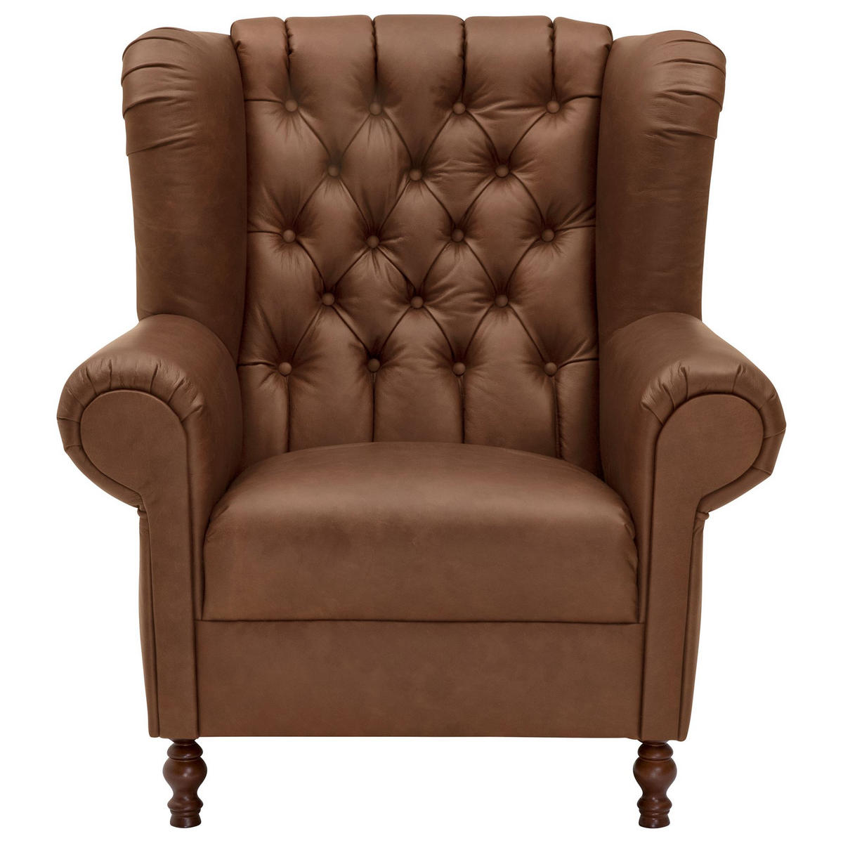 OHRENBACKENSESSEL Katreen Echtleder (Antikoptik) cognac - Cognac, Leder (90/101/91cm) - 58aufmkessel