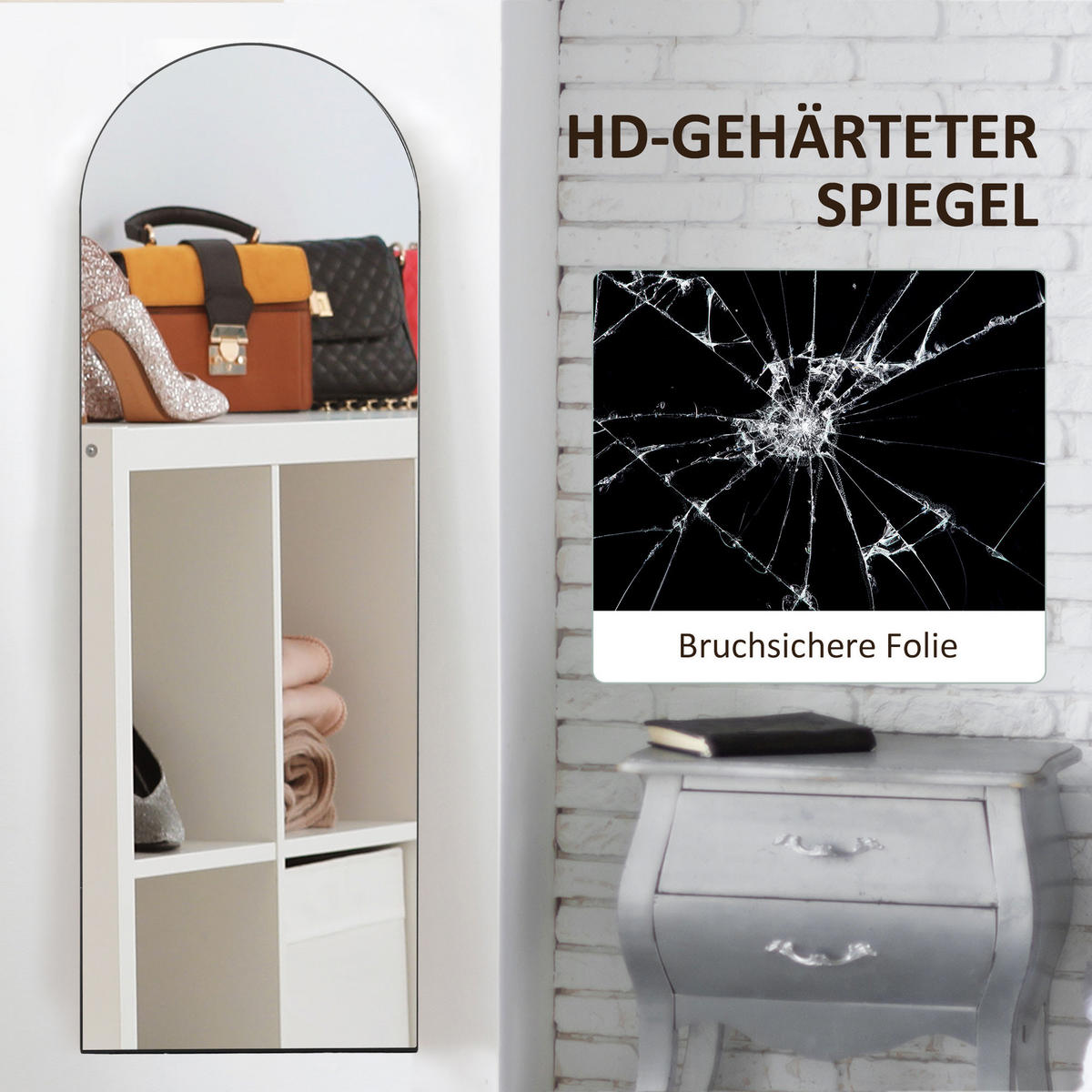 GANZKÖRPERSPIEGEL, 150 x 50 cm Wandspiegel mit Ständer, Schwarz - Schwarz, Holzwerkstoff (50/150/3.6cm) - HOMCOM