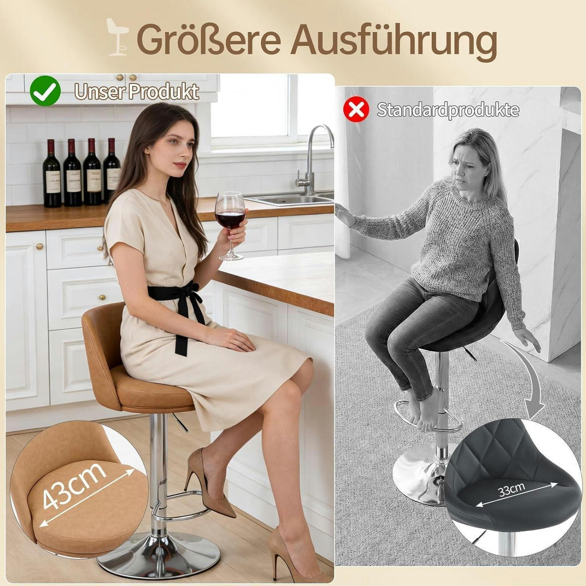 BARHOCKER 2er Set Höhenverstellbar PU-Leder Braun - Braun, Kunststoff (48/85/45cm)