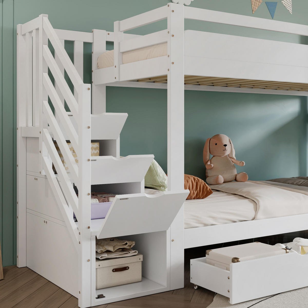 ETAGENBETT Kiefer MDF Sperrholz 90/200 cm Weiß - Weiß, Holz/Holzwerkstoff - Raumix