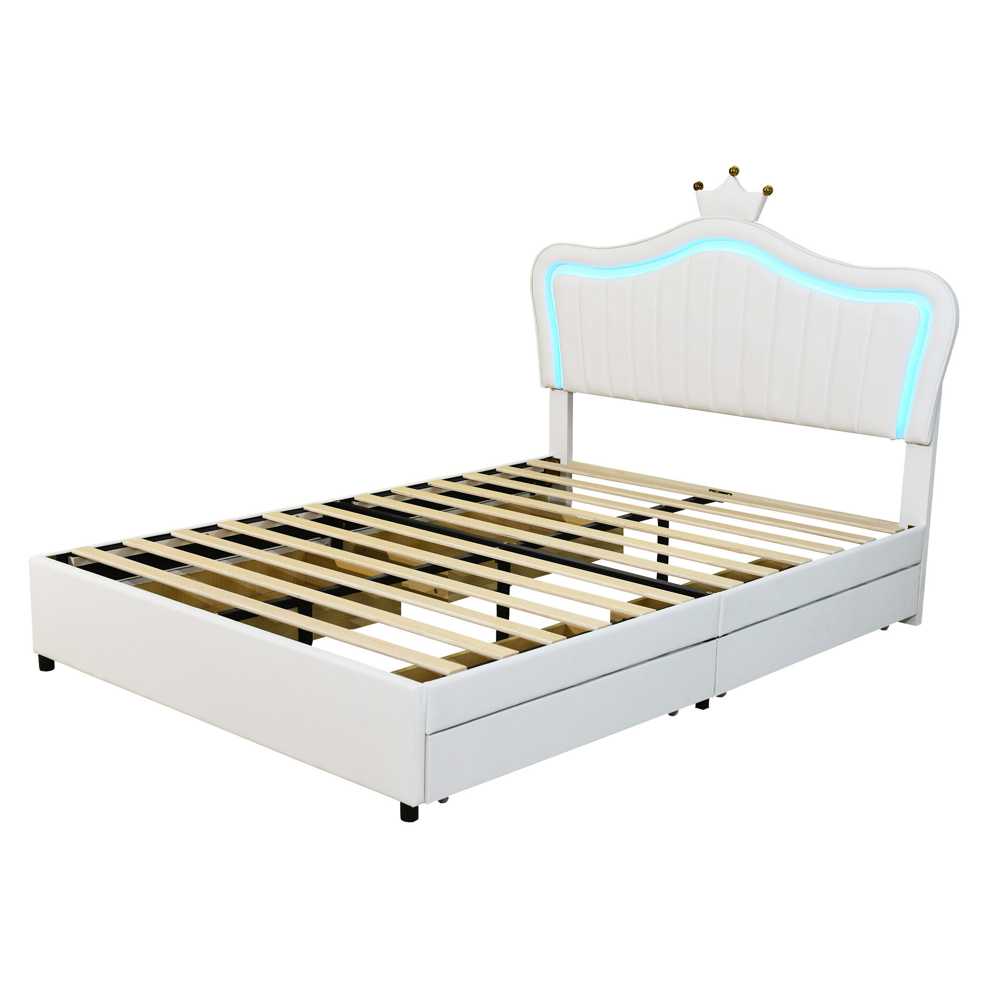 POLSTERBETT 140/200 cm weiß mit Stauraum und LED-Beleuchtung - Weiß, Textil (140/200cm) - OKWISH